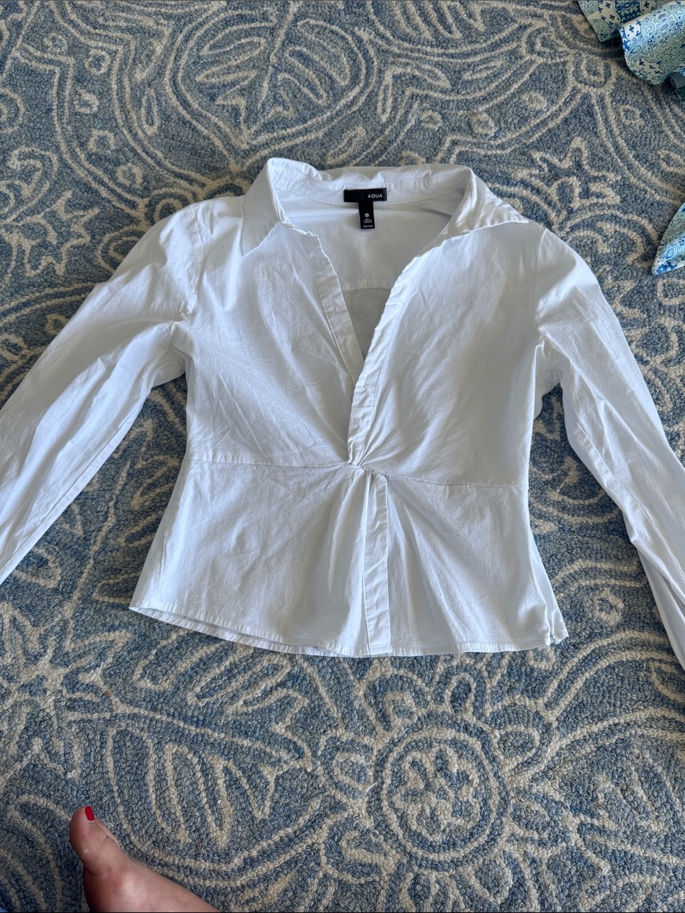 Aqua White Twist-Detail Button-Down Shirt